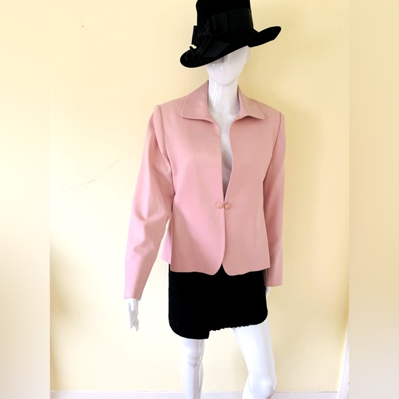 100% fine wool light pink blazer jacket collared single hook & eye closure US 12 - Picture 2 of 16